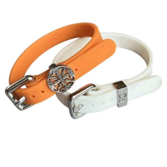 Rustic Cuff Orange and White Silicone and Stainless Bracelet Set - Picture 1 of 3